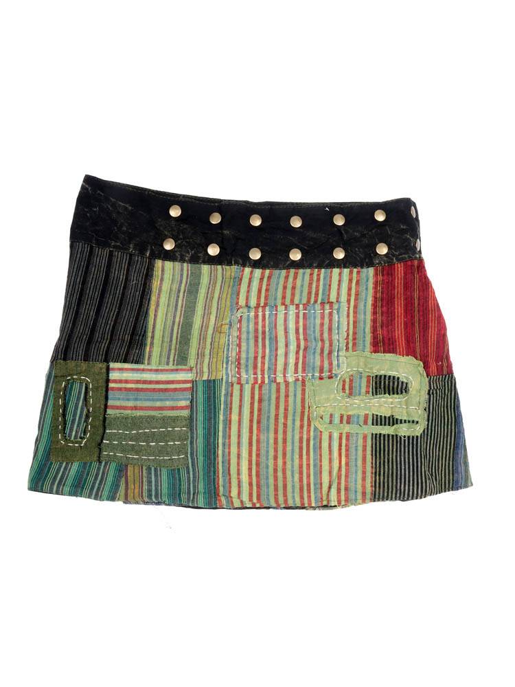 Minifalda boho patchwork con tachas FAEV44 color Verde