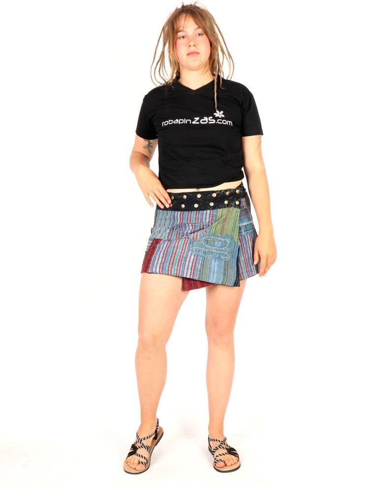 Minifalda boho patchwork con tachas FAEV44
