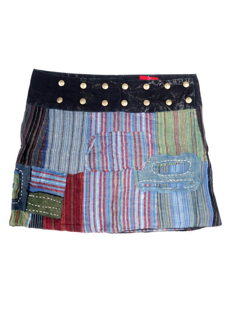 Minifalda boho patchwork con tachas FAEV44 color Azul