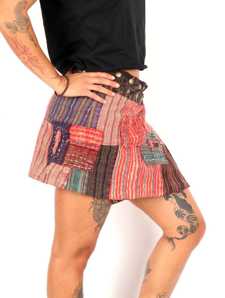 Minifalda boho patchwork con tachas FAEV44