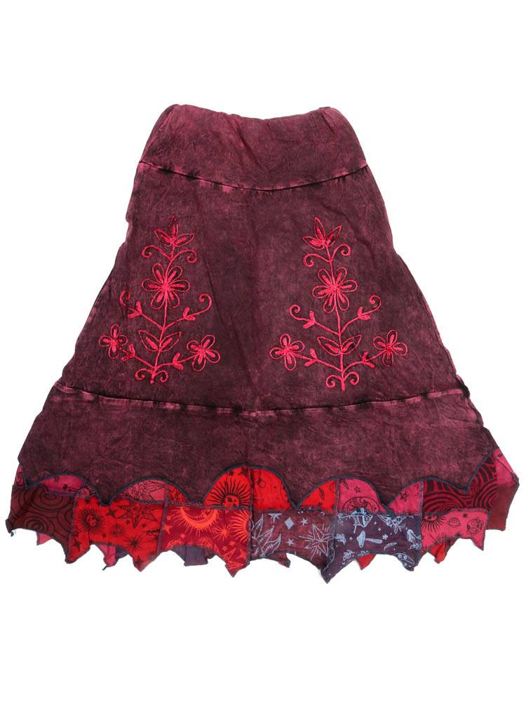 Falda midi bordada con alma artesanal FAEV49 color Granate