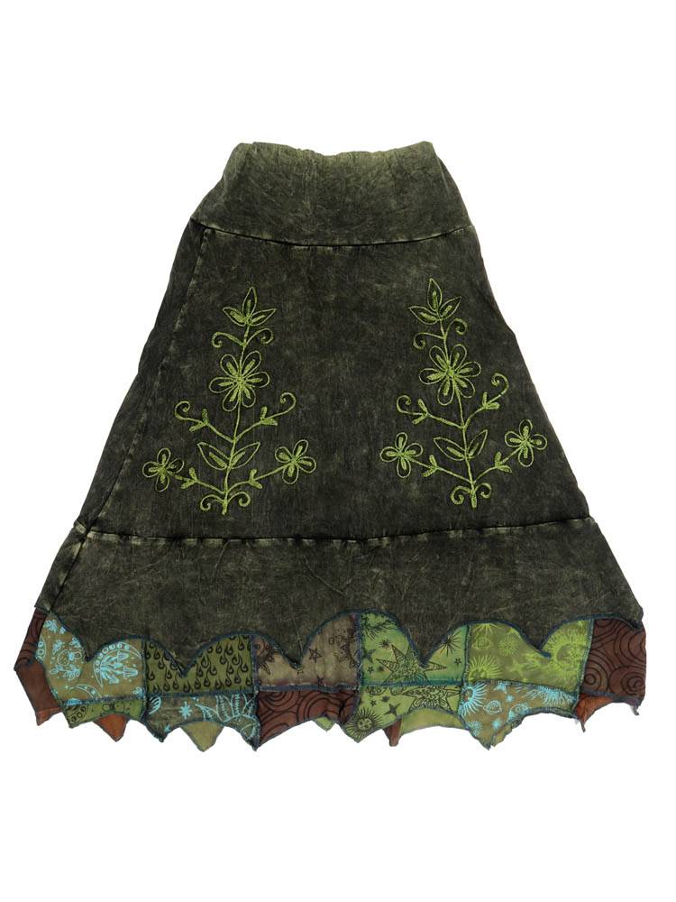 Falda midi bordada con alma artesanal FAEV49 color Verde