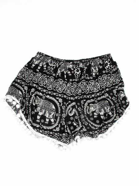 Modelo: Negro Pantalones Cortos Hippie Ethnic - Pantalón hippie corto PAET05 - Modelo Negro