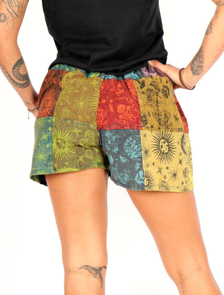 Short patchwork con estampados solares PAEV55