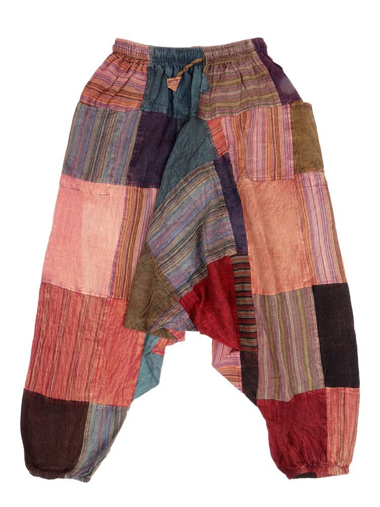 Pantalón harem patchwork en tonos tierra verdes PAEV57 color Ocre