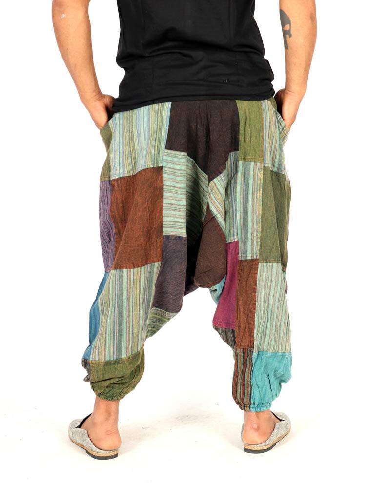 Pantalón harem patchwork en tonos tierra verdes PAEV57