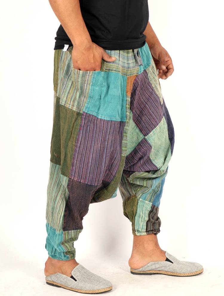 Pantalón harem patchwork en tonos tierra verdes PAEV57