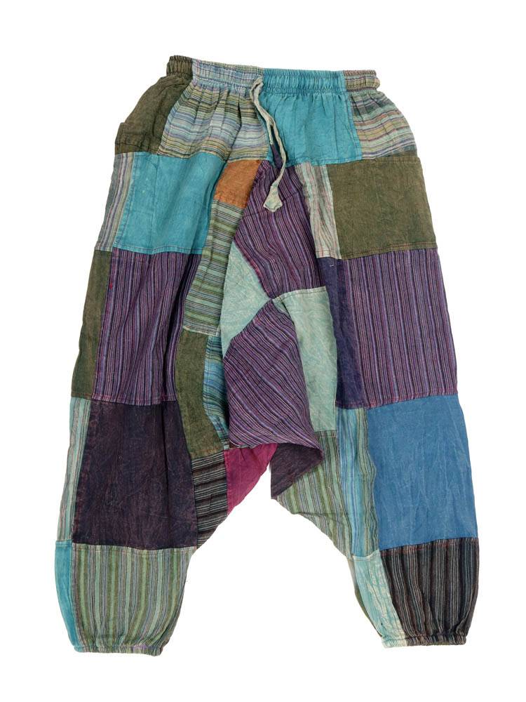 Pantalón harem patchwork en tonos tierra verdes PAEV57 color Azul