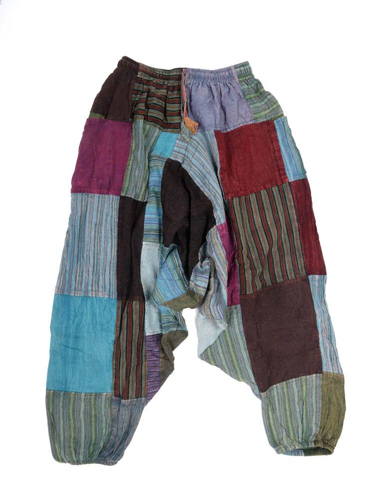 Pantalón harem patchwork en tonos tierra verdes PAEV57