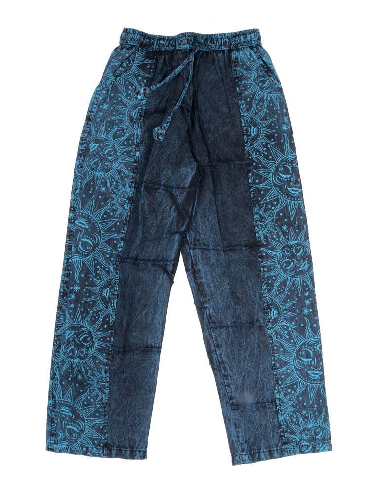 Pantalón lavado con detalles étnicos y estilo relajado PAEV60 color Azul