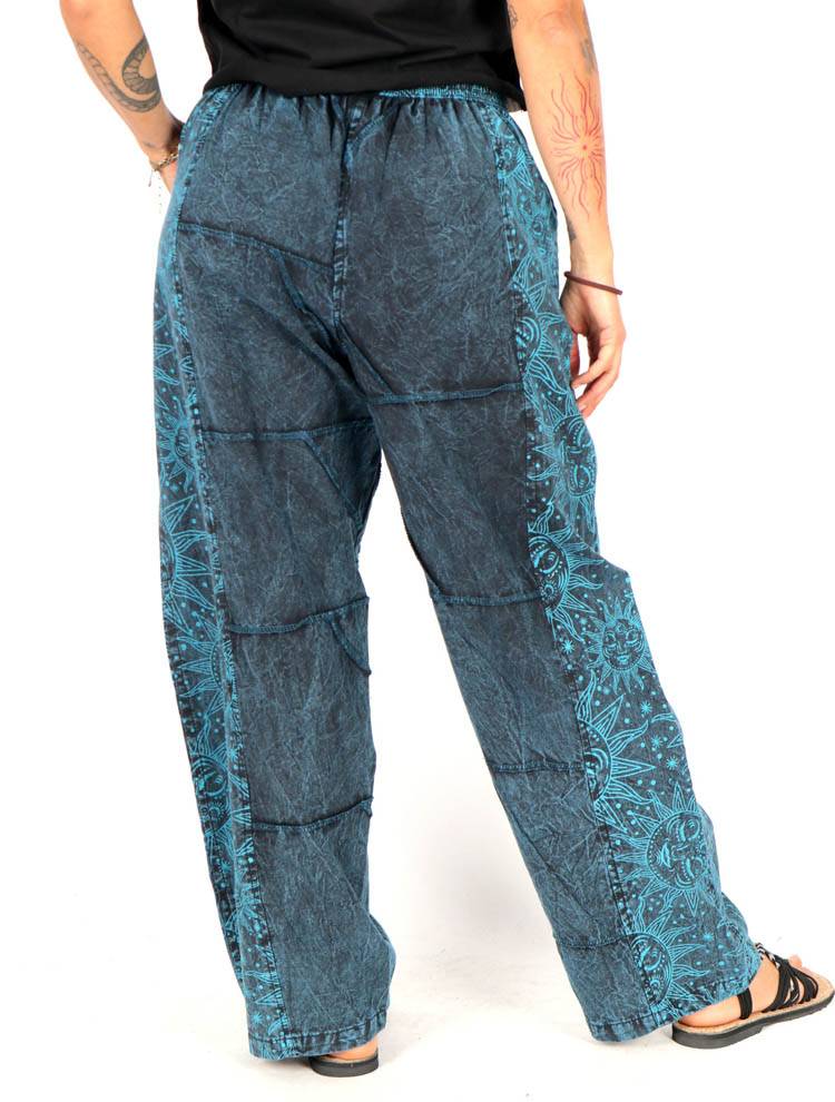 Pantalón lavado con detalles étnicos y estilo relajado PAEV60