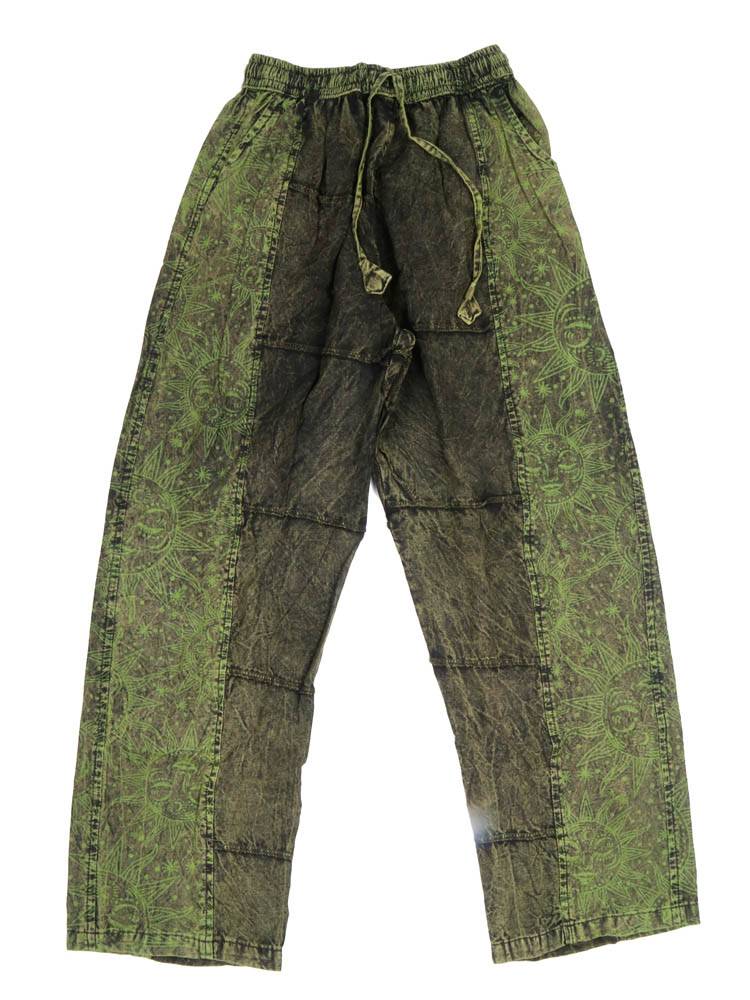 Pantalón lavado con detalles étnicos y estilo relajado PAEV60 color Verde