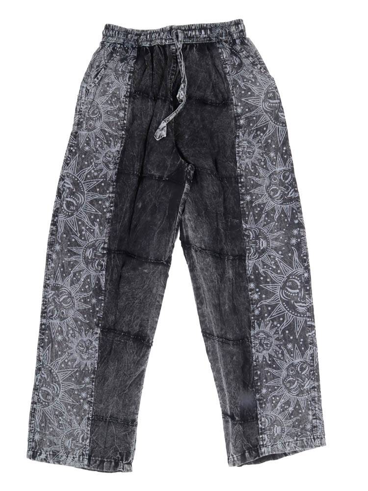 Pantalón lavado con detalles étnicos y estilo relajado PAEV60 color Negro