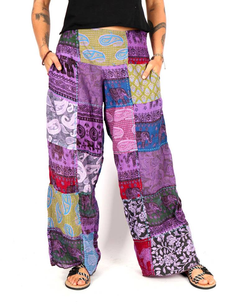 Pantalón patchwork amplio en tonos violeta y azul PAEV78