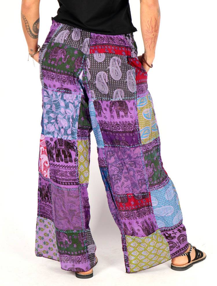 Pantalón patchwork amplio en tonos violeta y azul PAEV78