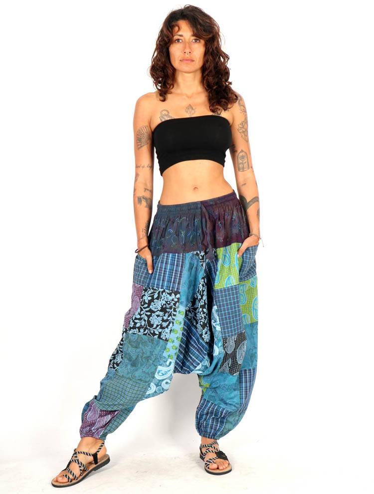 Pantalón harem patchwork con bordado artesanal PAEV79