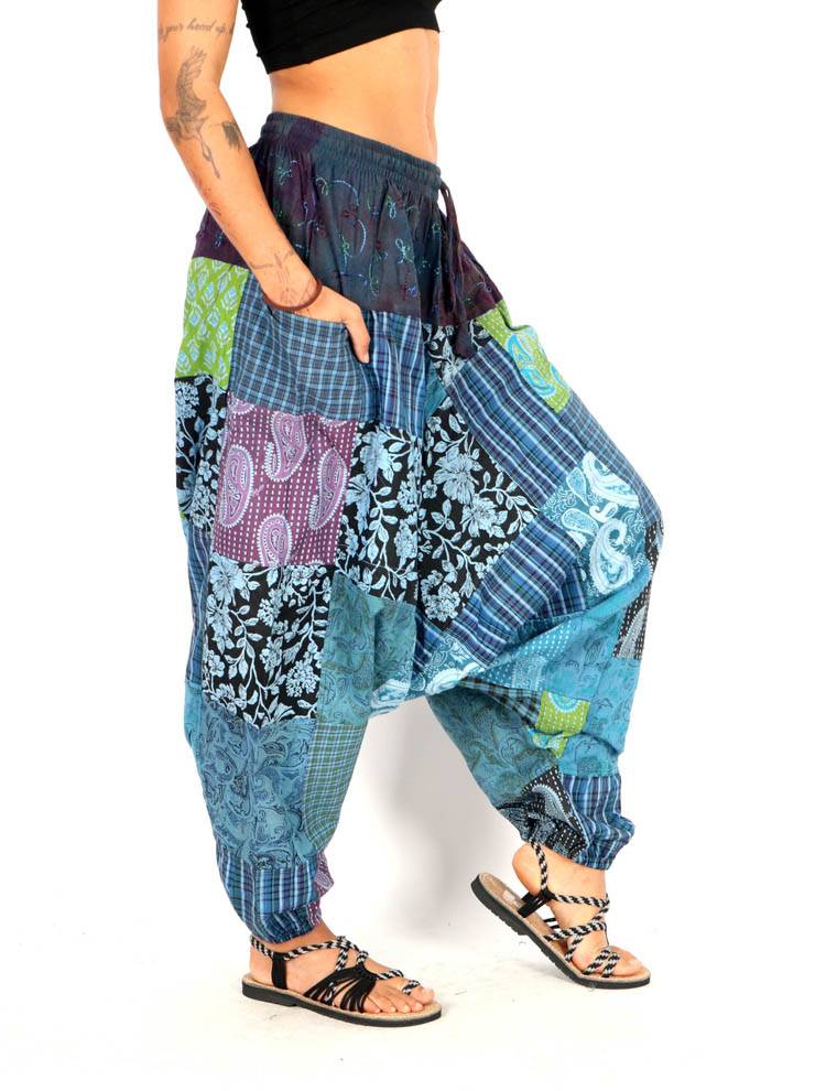 Pantalón harem patchwork con bordado artesanal PAEV79