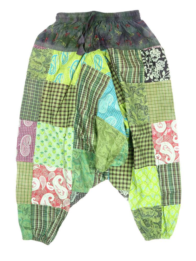 Pantalón harem patchwork con bordado artesanal PAEV79 color Verde