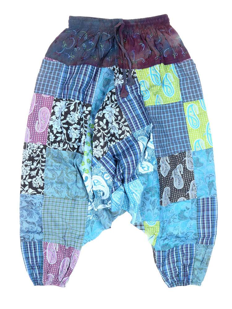 Pantalón harem patchwork con bordado artesanal PAEV79 color Azul