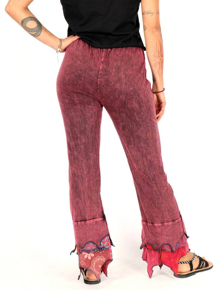 Pantalón artesanal con bajo patchwork y bordado PAEV80