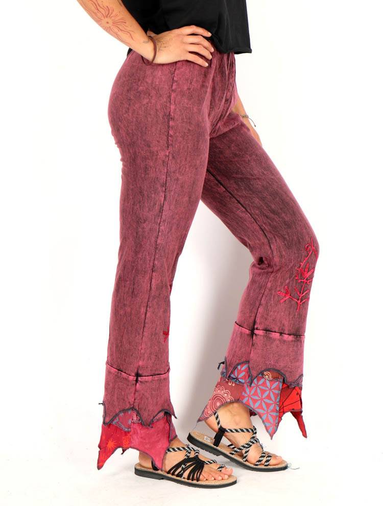 Pantalón artesanal con bajo patchwork y bordado PAEV80