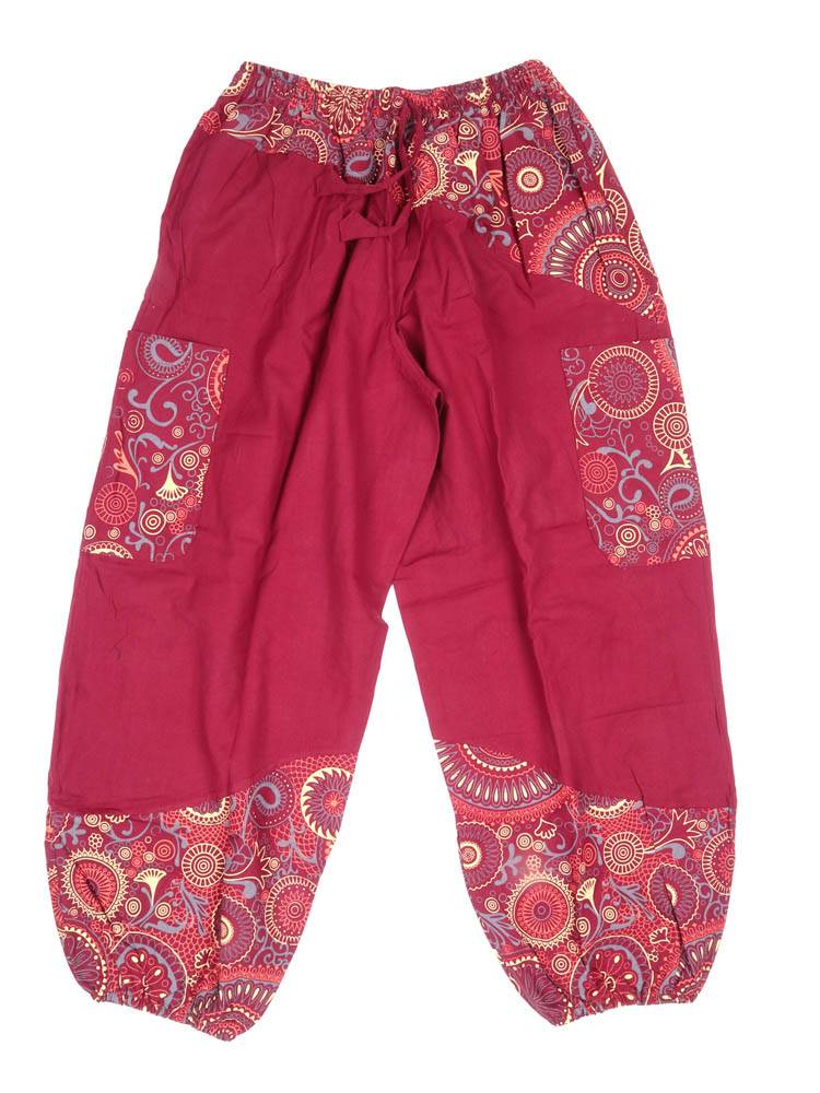 Pantalón jogger unisex con detalles étnicos PAEV81 color Granate