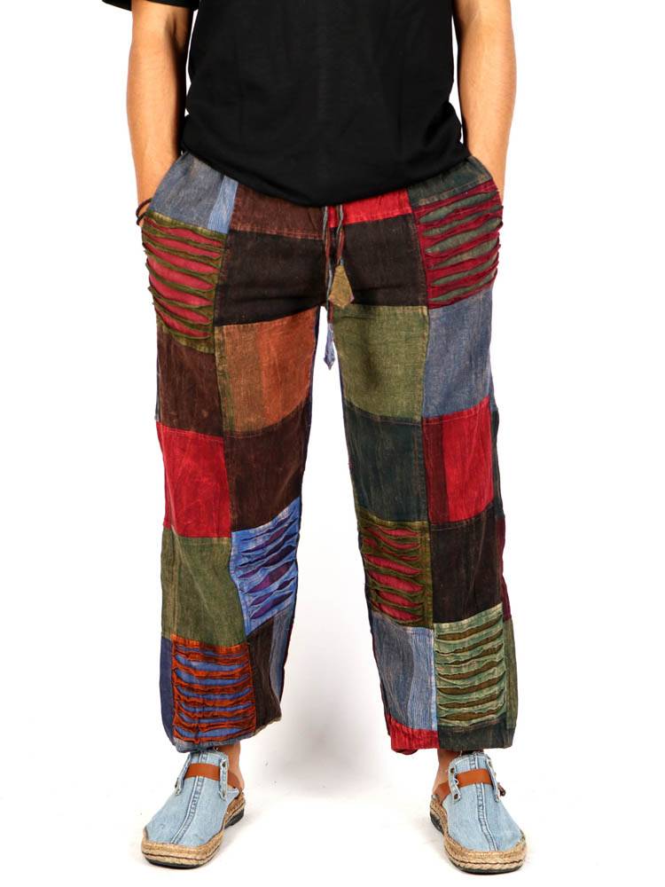 Pantalón hippie Patchwork Lavado a la Piedra [PAHC39] para comprar al por Mayor o Detalle en la categoría de Pantalones Hippies