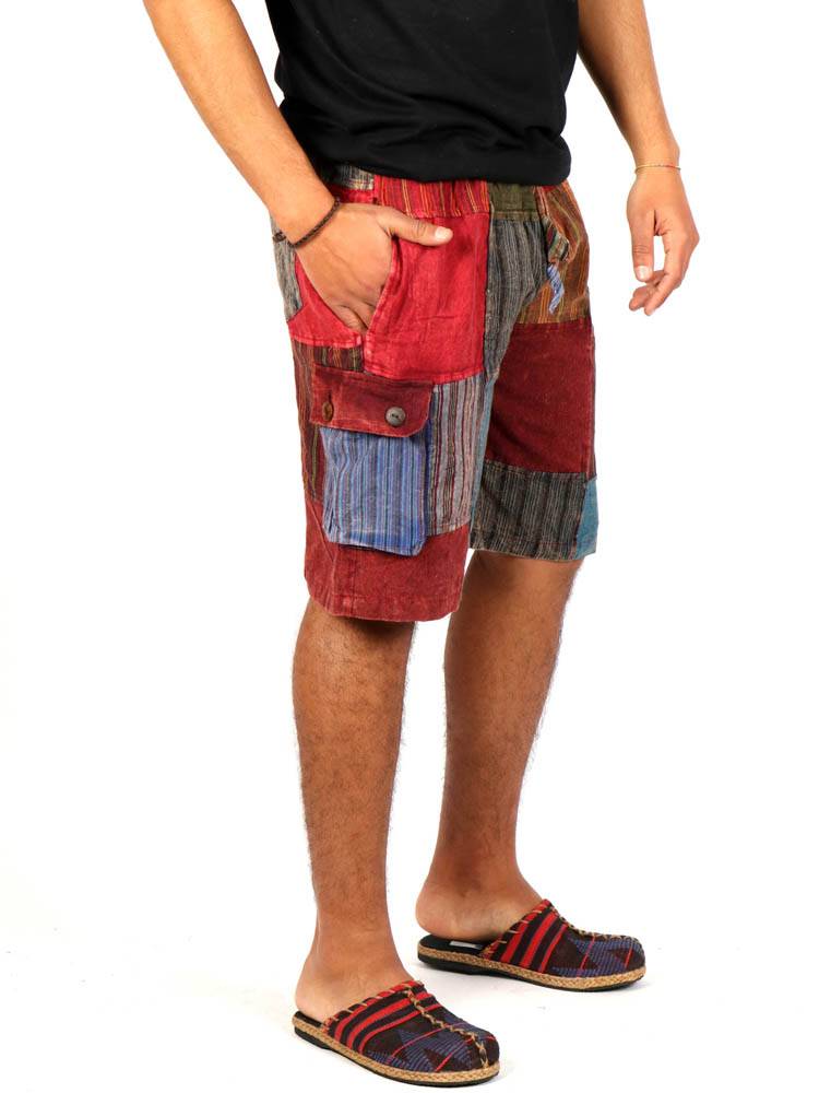 Pantalón corto patchwork de Rayas Lavado a la piedra [PAHC49] para comprar al por Mayor o Detalle en la categoría de Pantalones Hippies
