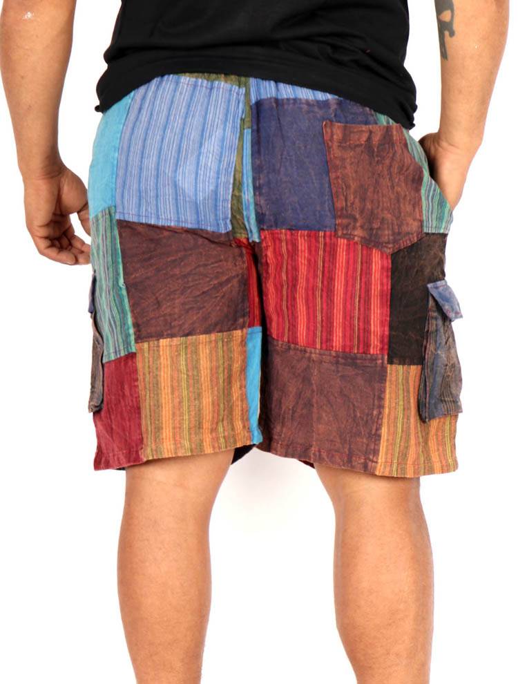 Pantalón corto patchwork de Rayas Lavado a la piedra PAHC49