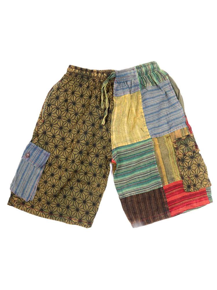 Pantalón Corto Patchwork con Estampado Étnico PAHC56 color Verde