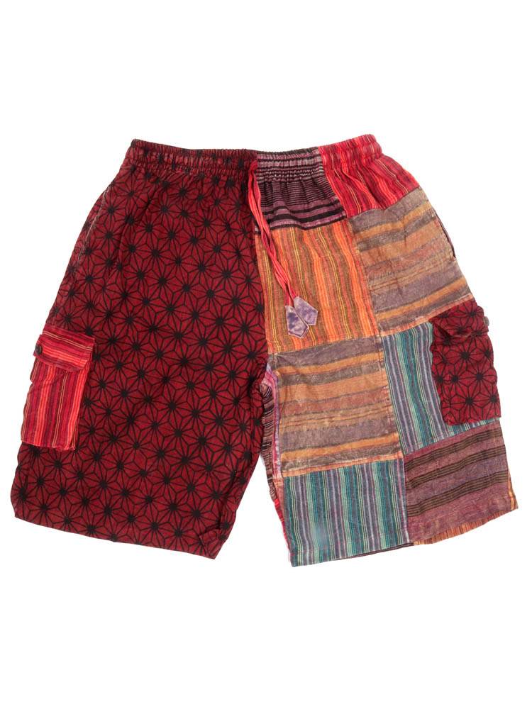 Pantalón Corto Patchwork con Estampado Étnico PAHC56 color Rojo