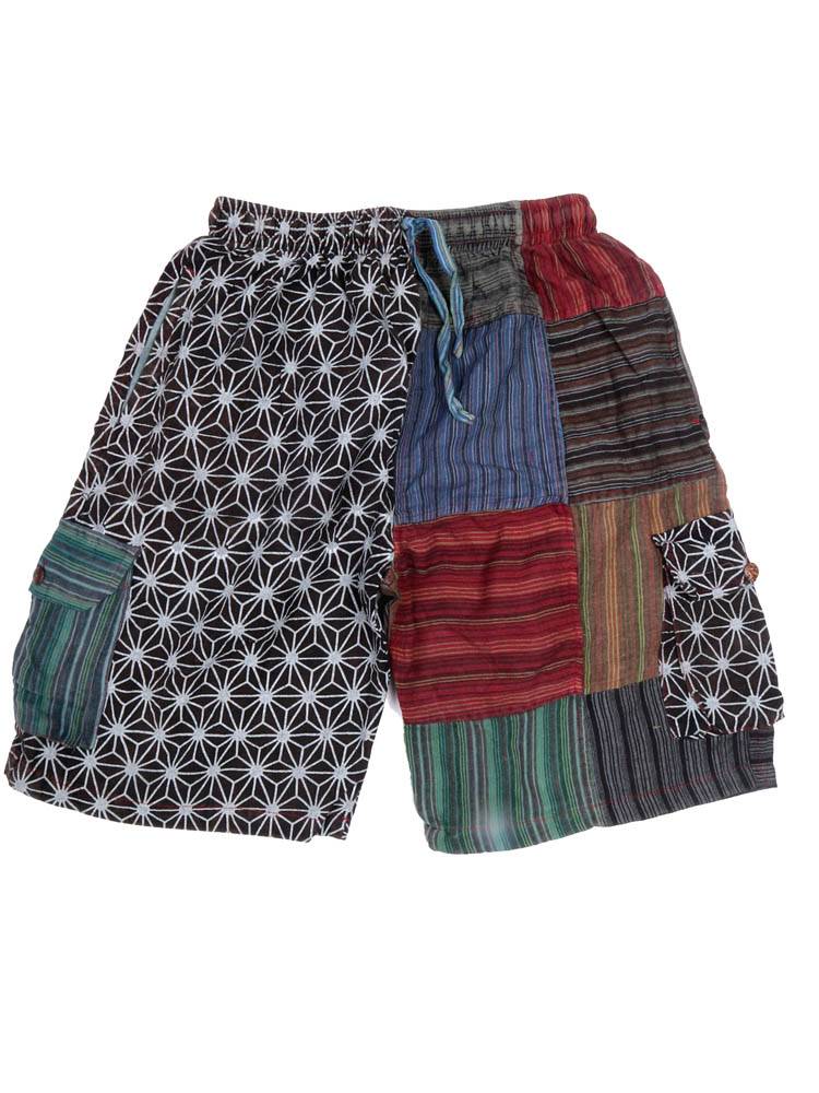 Pantalón Corto Patchwork con Estampado Étnico PAHC56 color Negro