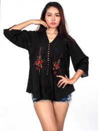 Blusa Étnica Bordado Flores, para comprar al por mayor o detalle  en la categoría de Ropa Hippie de Mujer Artesanal | ZAS.[BLAO01]