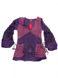 Modelo: Morado Camisetas de Manga Larga - Blusa hippie de algodón BLEV03 - Modelo Morado