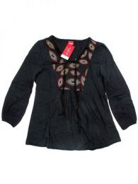 Modelo: Negro Outlet Ropa Hippie - Blusa hippie de rayón BLEV05 - Modelo Negro