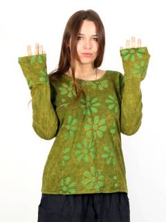 Camiseta M Larga con Estampado Floresy Bordados,  para comprar al por mayor o detalle  en la categoría de Ropa Hippie de Mujer Artesanal | ZAS. [CAEV33]