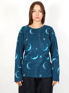 Camiseta M Larga estampado Lunas y Estrellas CAEV36 para comprar al por mayor o detalle  en la categoría de Ropa Hippie de Mujer Artesanal | ZAS.