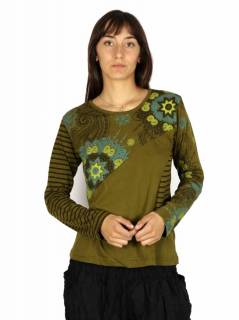 Camiseta M Larga combinado liso rayas y mandalas CAEV37 para comprar al por mayor o detalle  en la categoría de Ropa Hippie de Mujer Artesanal | ZAS.