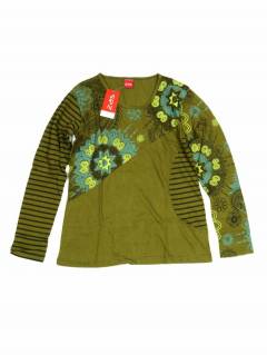Camisetas Hippie M Larga - Camiseta de algodón CAEV37 - Modelo Verde