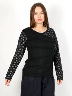 Camiseta M Larga estampado étnico en hombro y manga,  para comprar al por mayor o detalle  en la categoría de Ropa Hippie de Mujer Artesanal | ZAS. [CAEV39]