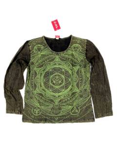 Camisetas Hippie M Larga - Camiseta artesanal de manga CAEV42 - Modelo Verde