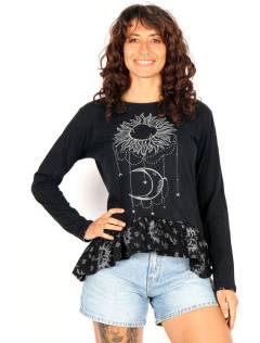 Camiseta mujer sol y luna con volante bajo, para comprar al por mayor o detalle.[CAEV51]