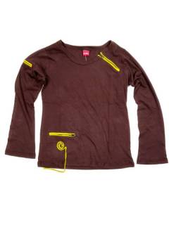 Camisetas de Manga Larga - Camiseta hippie de algodón CAHC10 - Modelo Marrón