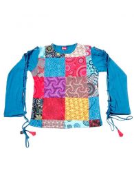 Modelo: Azul Camisetas de Manga Larga - Camiseta con frontal en patchwork CAHC12 - Modelo Azul