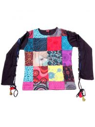 Modelo: Negro Camisetas de Manga Larga - Camiseta con frontal en patchwork CAHC12 - Modelo Negro