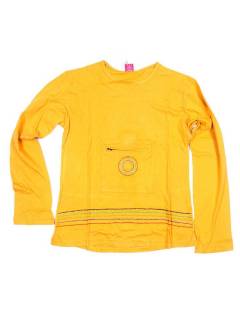 Camisetas de Manga Larga - Camiseta con bolsillo frontal CAHC14 - Modelo Amarillo