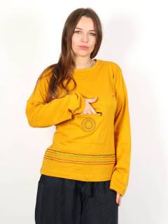 Camiseta con sol bordado y bolsillo frontal, para comprar al por mayor o detalle  en la categoría de Ropa Hippie de Mujer Artesanal | ZAS.[CAHC14]