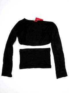 Modelo: Negro Tops y Blusas - Camiseta Lisa de dos piezas, CAPN01P - Modelo Negro