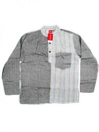 Modelo: Gris Camisas Hippies M Larga - Camisa de algodón combinado CLEV05 - Modelo Gris
