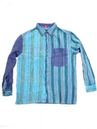 Modelo: Azul Camisas Hippies M Larga - Camisa de rayas patchwork CLEV06B - Modelo Azul